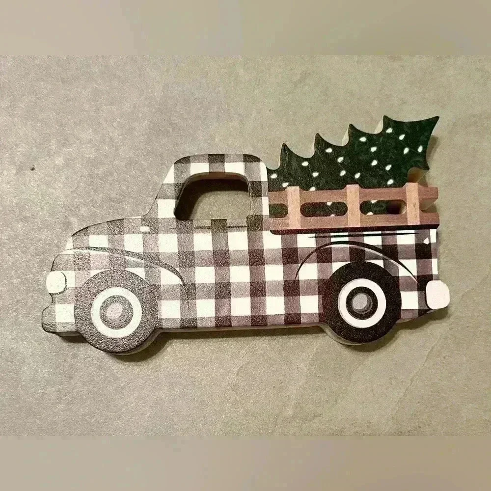 CHRISTMAS Truck Tree Wooden Decor Black & White